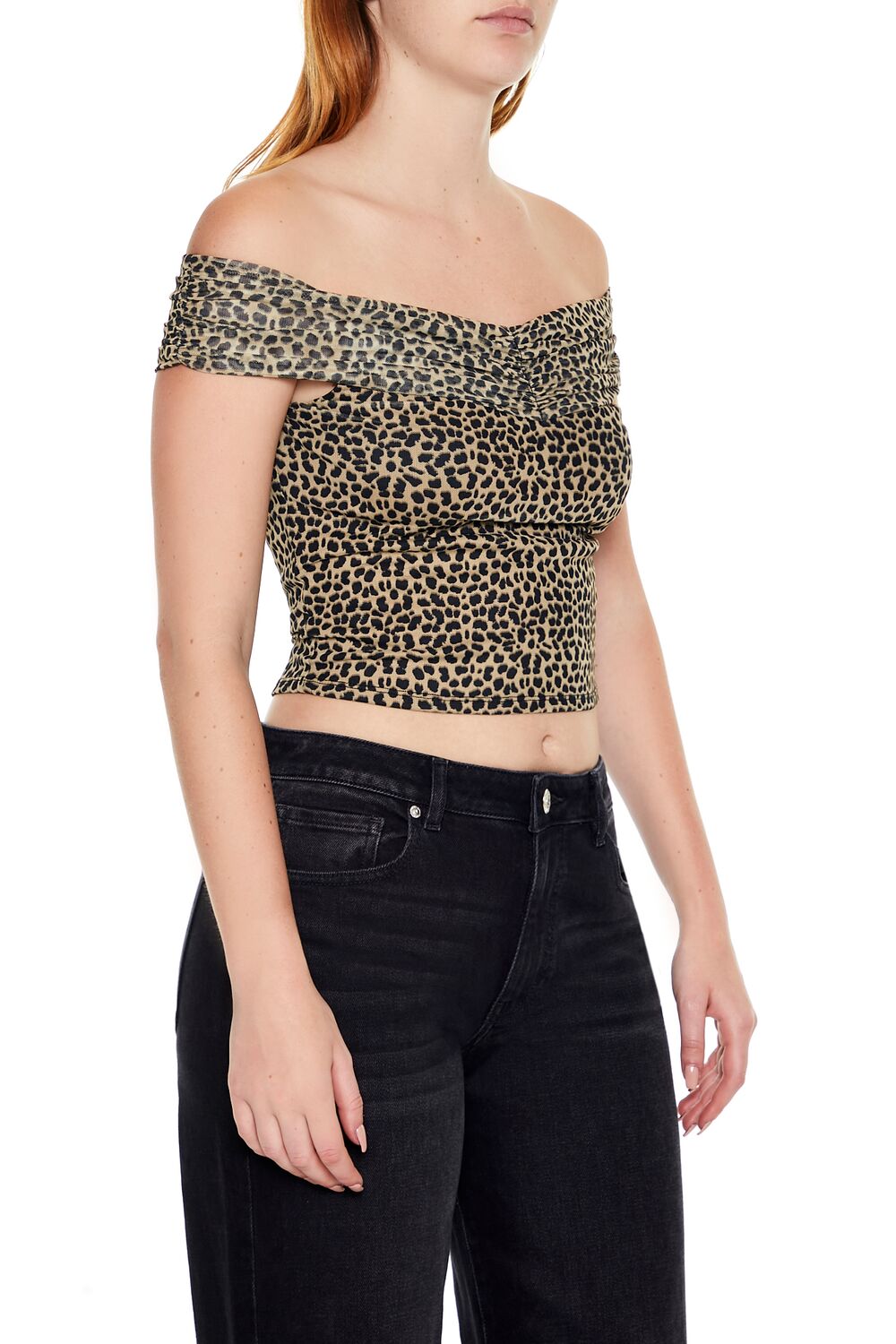 Forever 21 Cheetah Print Off-the-Shoulder Top - brown multi - Bonton