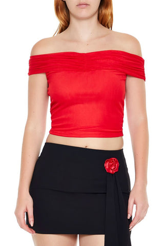 Mesh Off-the-Shoulder Crop Top