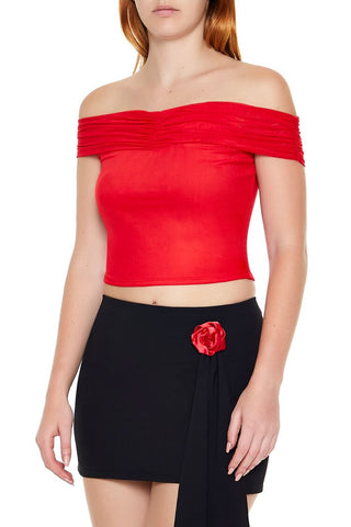 Mesh Off-the-Shoulder Crop Top