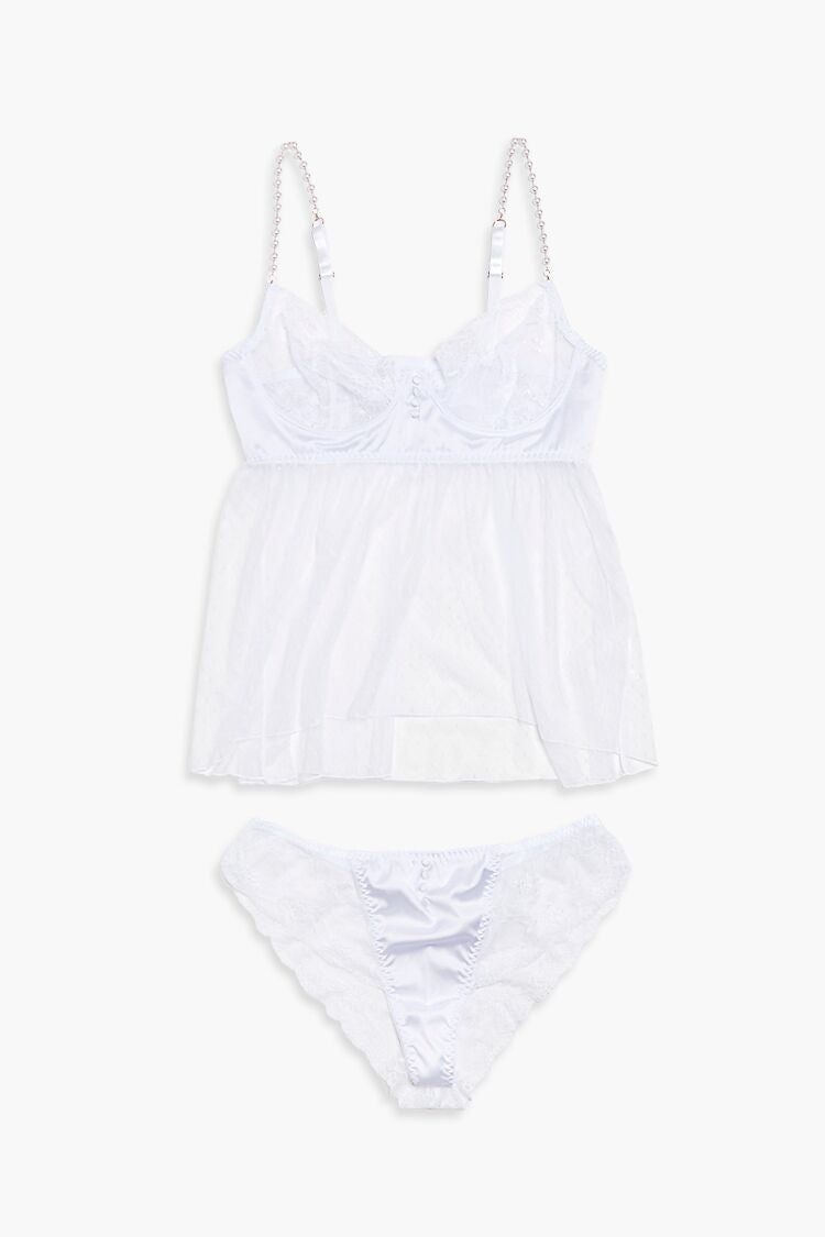  Forever 21 Plus Size Mesh Lingerie Cami & Panty Set - white - Bonton