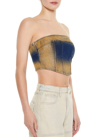 Sandblasted Denim Tube Crop Top