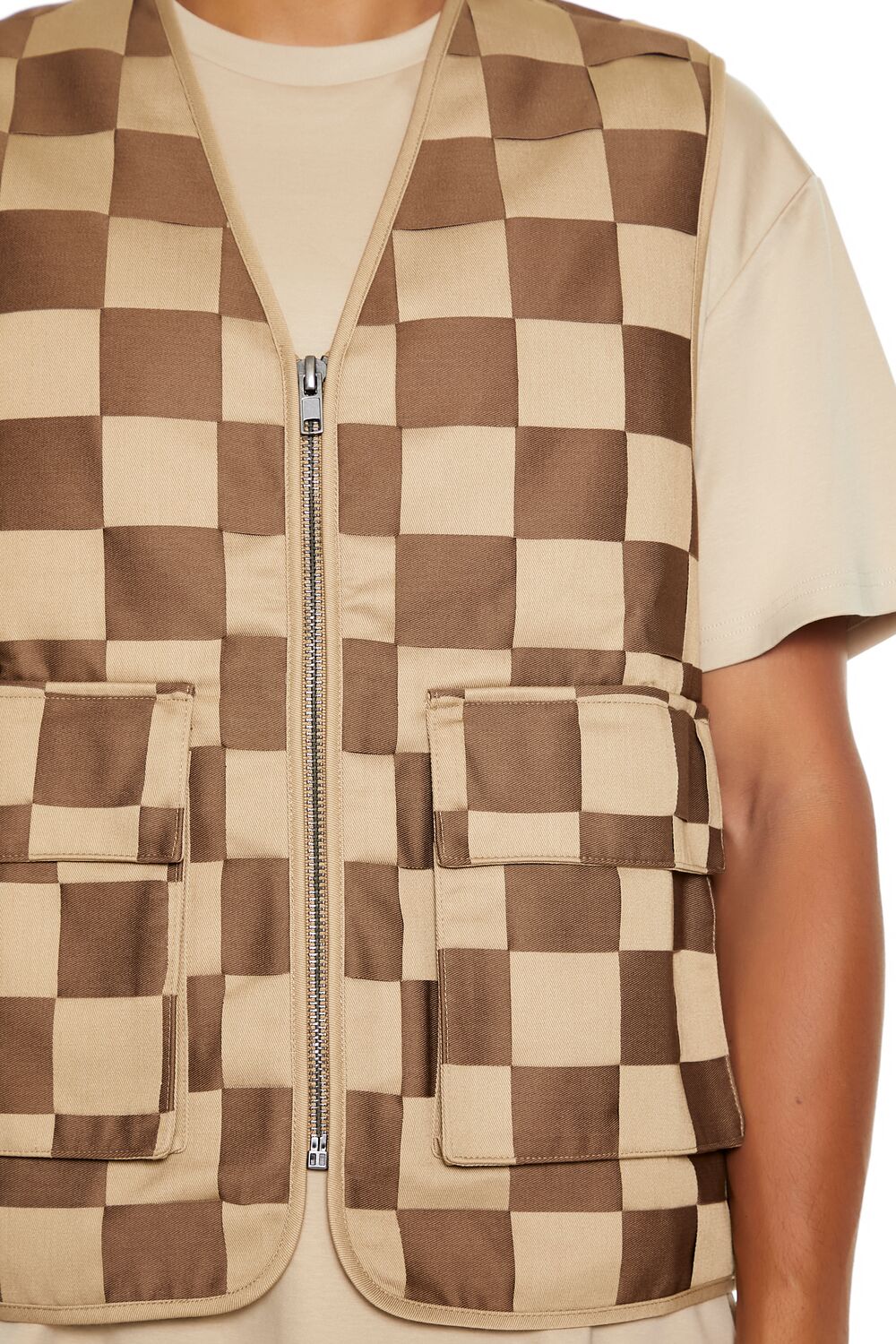  Forever 21 Checkered Cargo Vest - taupe-multi - Bonton