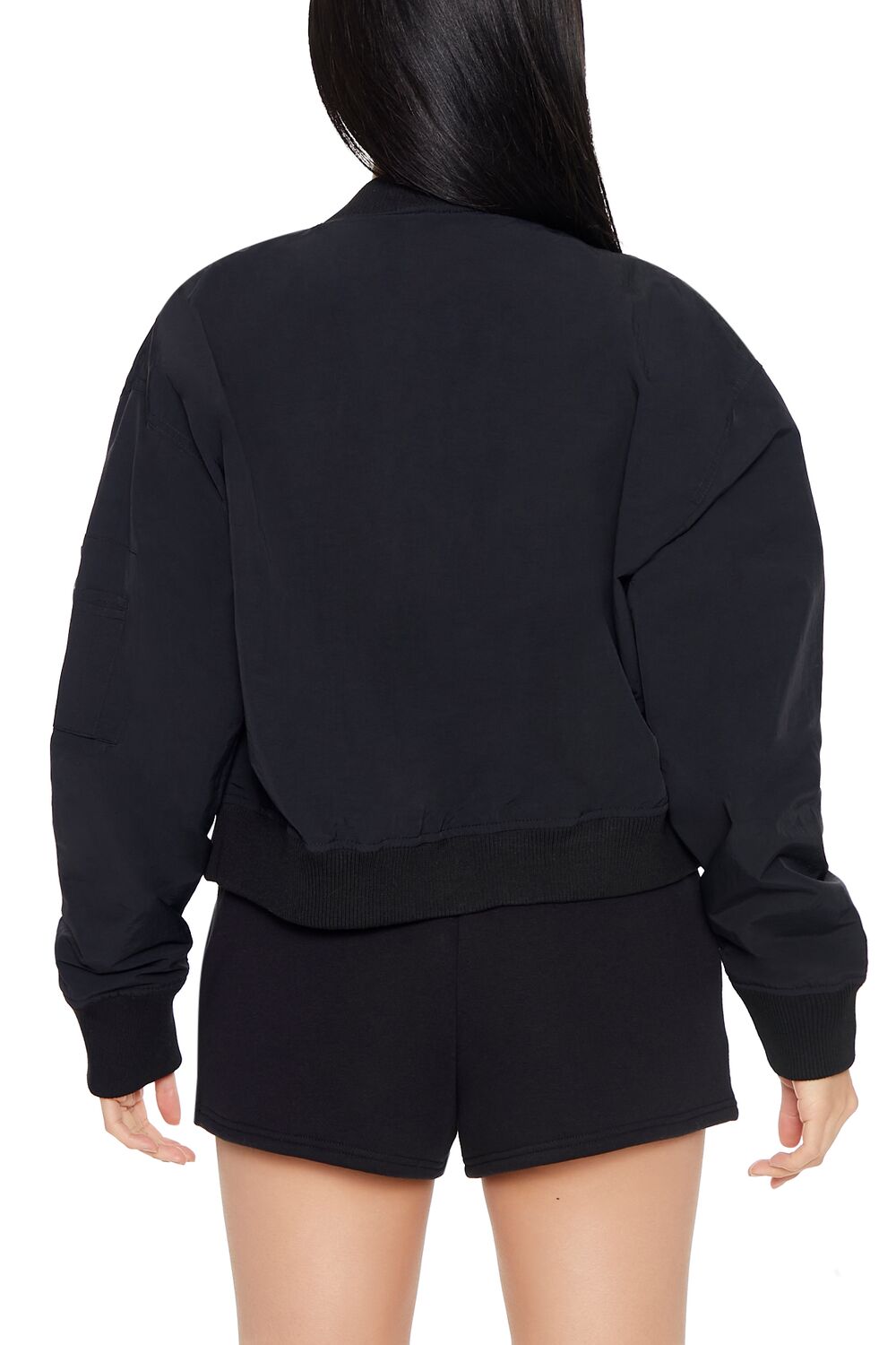  Forever 21 Zip-Up Cargo Bomber Jacket - black-swatch - Bonton