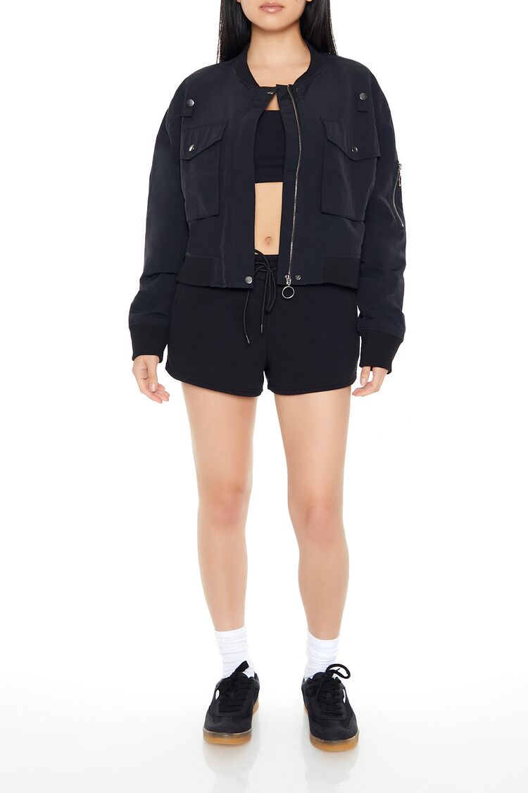  Forever 21 Zip-Up Cargo Bomber Jacket - black-swatch - Bonton