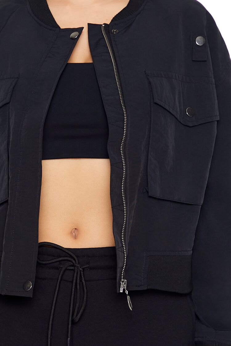  Forever 21 Zip-Up Cargo Bomber Jacket - black-swatch - Bonton