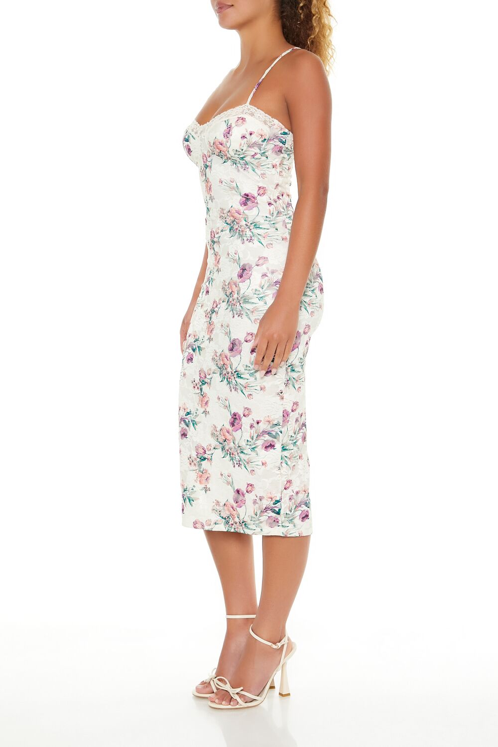  Forever 21 Floral Print Lace Midi Dress - cream-multi - Bonton