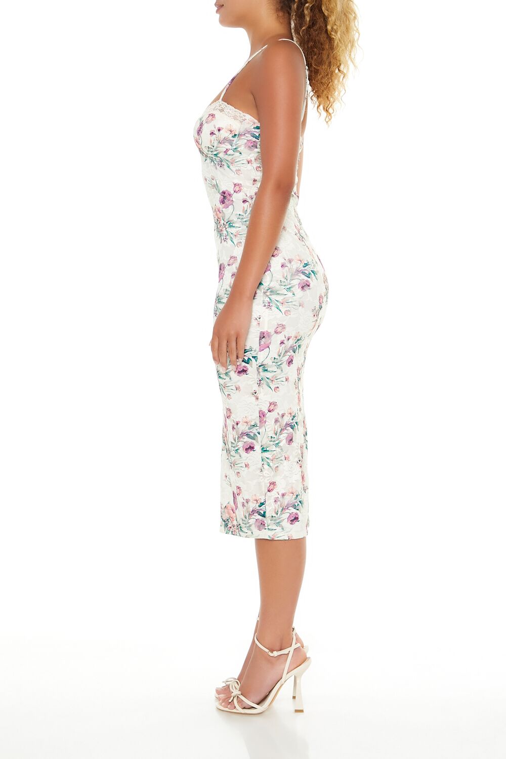  Forever 21 Floral Print Lace Midi Dress - cream-multi - Bonton