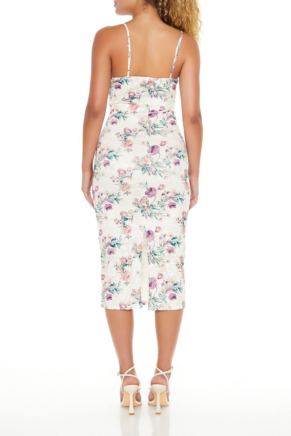 Forever 21 Floral Print Lace Midi Dress - cream-multi - Bonton
