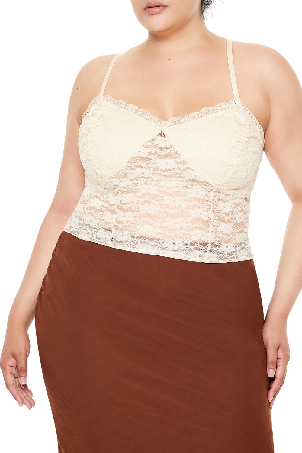  Forever 21 Plus Size Sheer Lace Cami - cream - Bonton