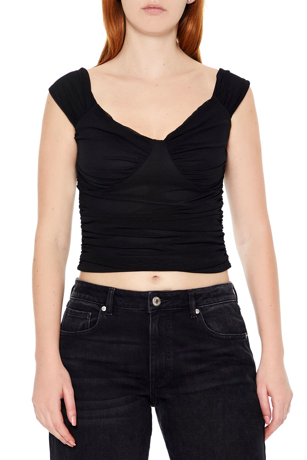  Forever 21 Ruched Bustier Crop Top - black - Bonton