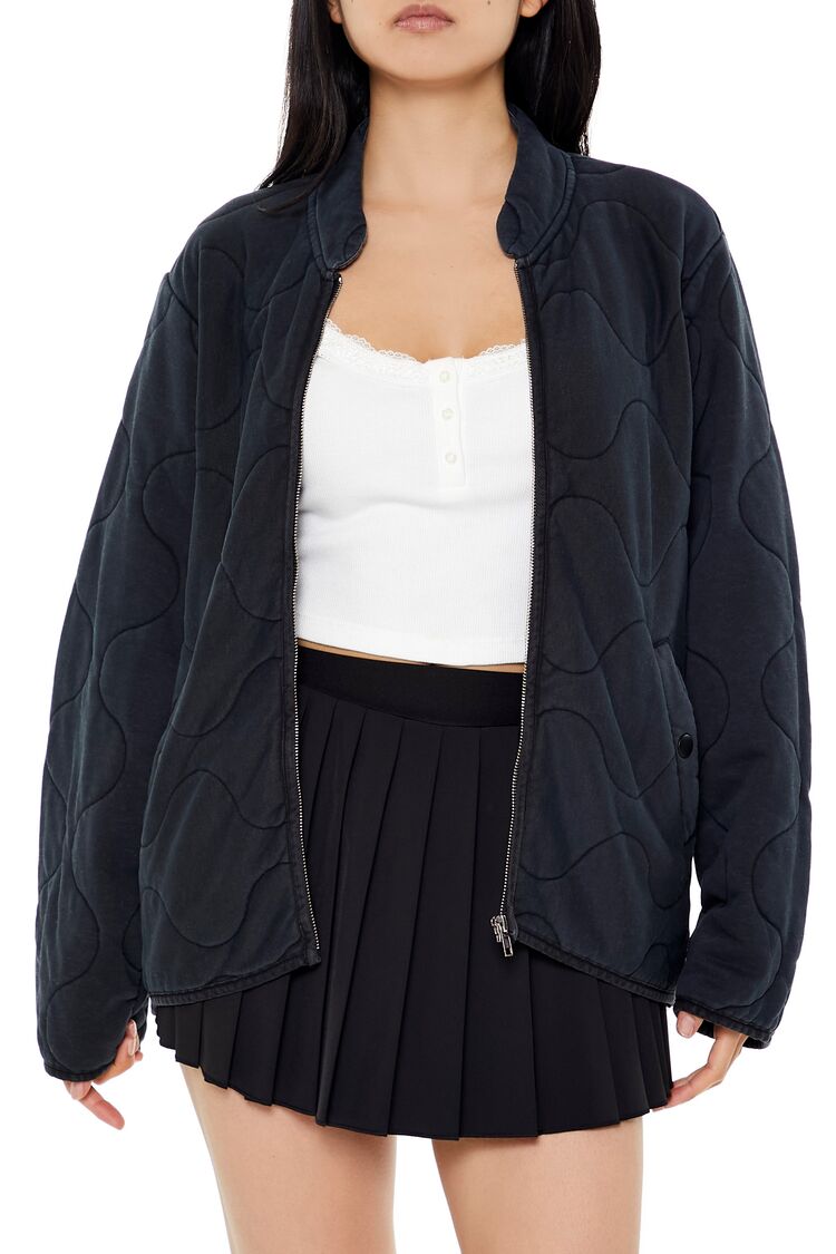  Forever 21 Quilted Zip-Up Jacket - black-swatch - Bonton