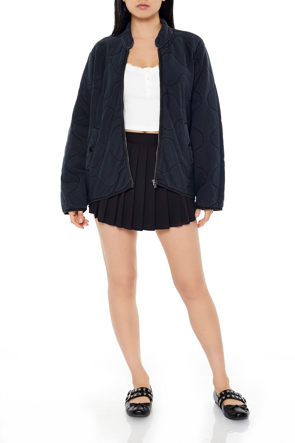  Forever 21 Quilted Zip-Up Jacket - black-swatch - Bonton
