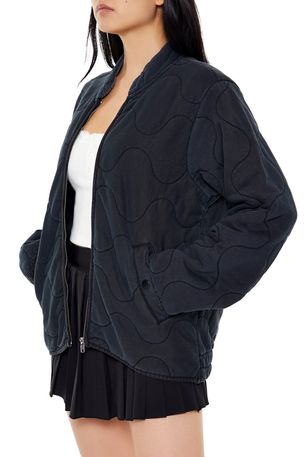  Forever 21 Quilted Zip-Up Jacket - black-swatch - Bonton
