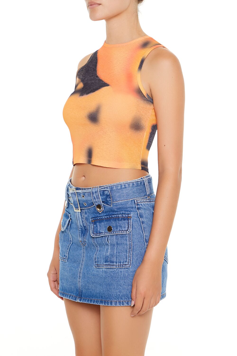  Forever 21 Cropped Tie-Dye Tank Top - orange multi - Bonton