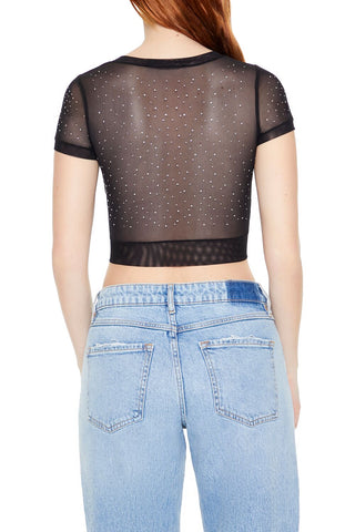 Cropped Mesh Rhinestone Tee