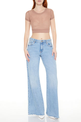 Cropped Mesh Rhinestone Tee