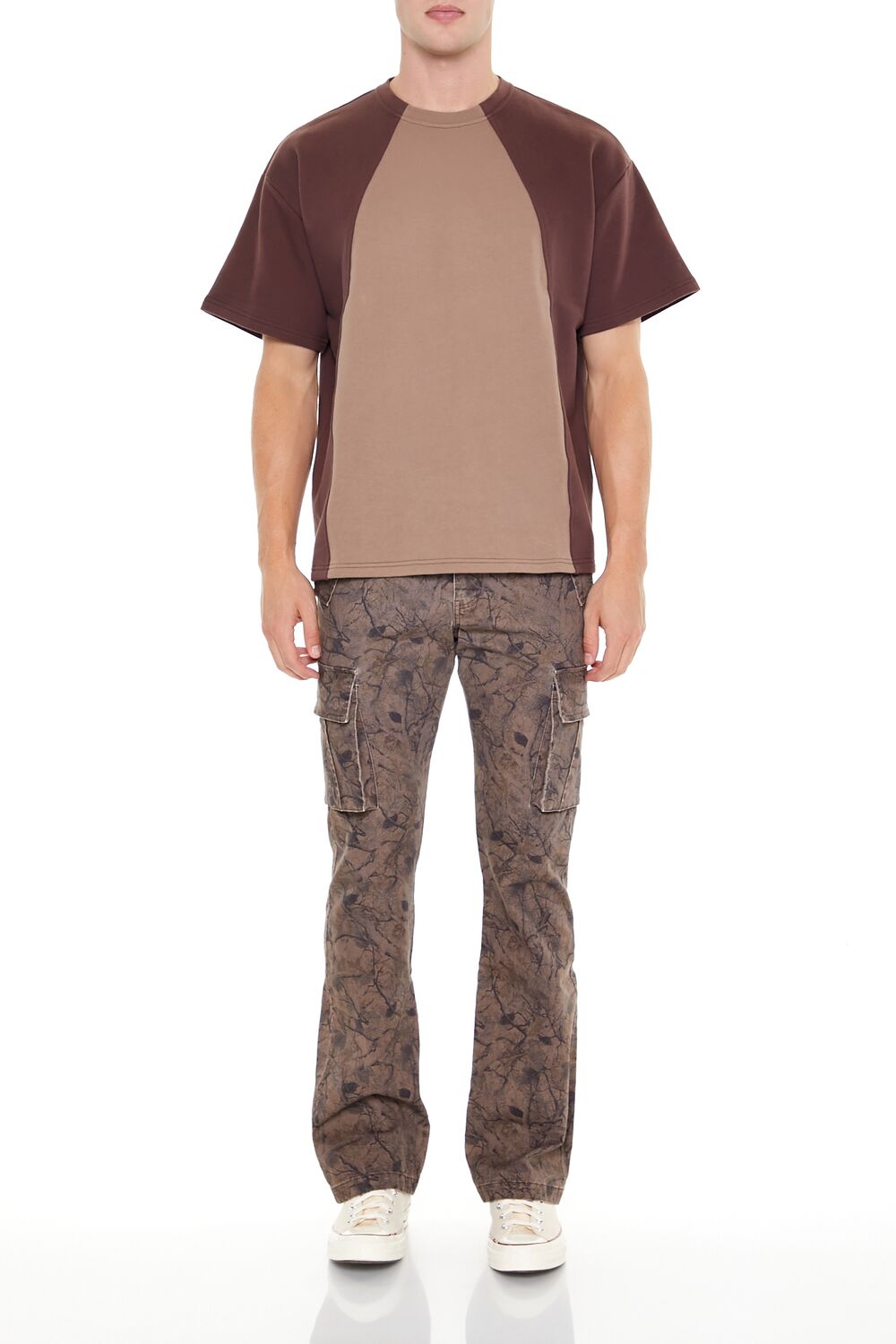  Forever 21 Slim-Fit Leaf Print Cargo Pants - brown-multi - Bonton