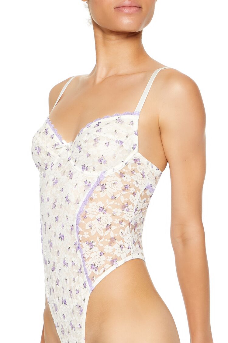  Forever 21 Lace Floral Lingerie Bodysuit - vanilla-lilac - Bonton