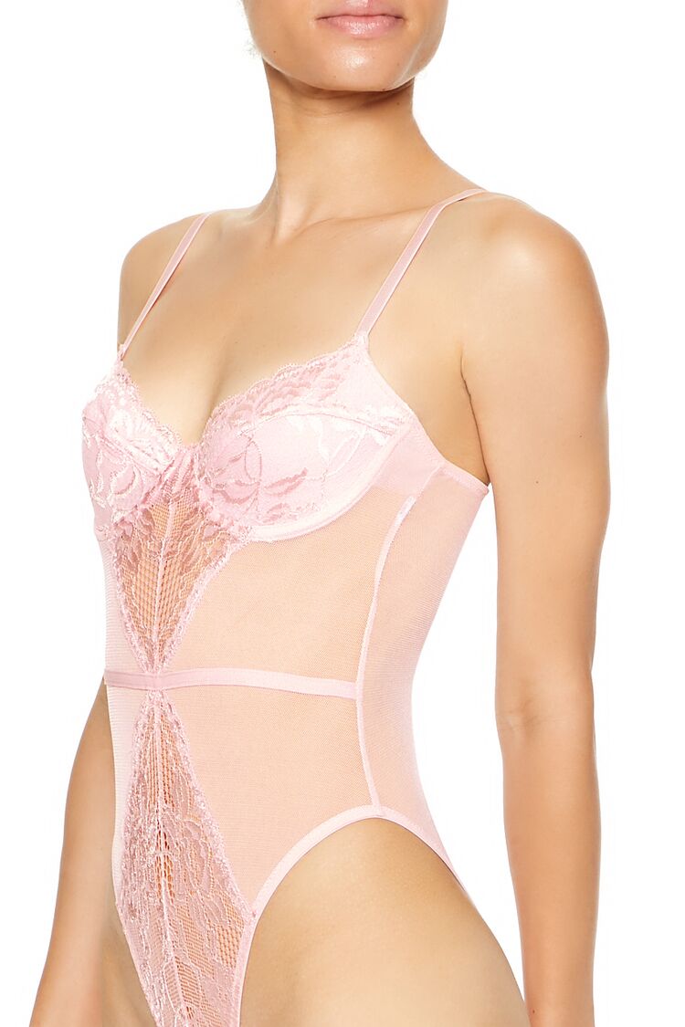  Forever 21 Floral Lace Mesh Lingerie Bodysuit - black - Bonton