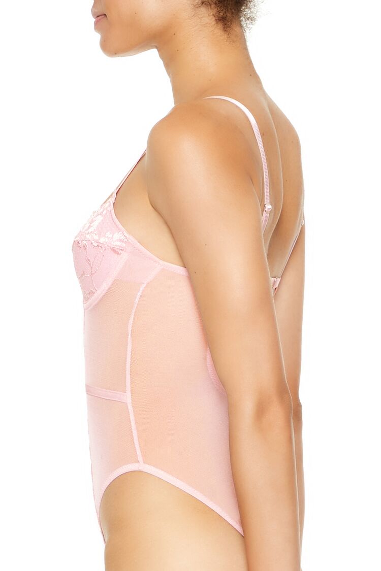  Forever 21 Floral Lace Mesh Lingerie Bodysuit - black - Bonton