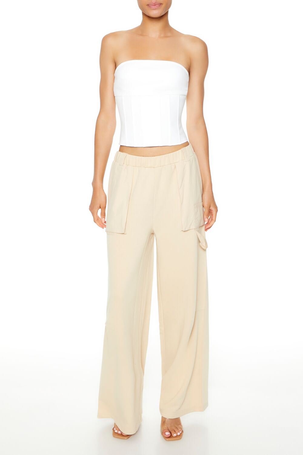  Forever 21 Fleece Wide-Leg Utility Pants - oatmeal - Bonton