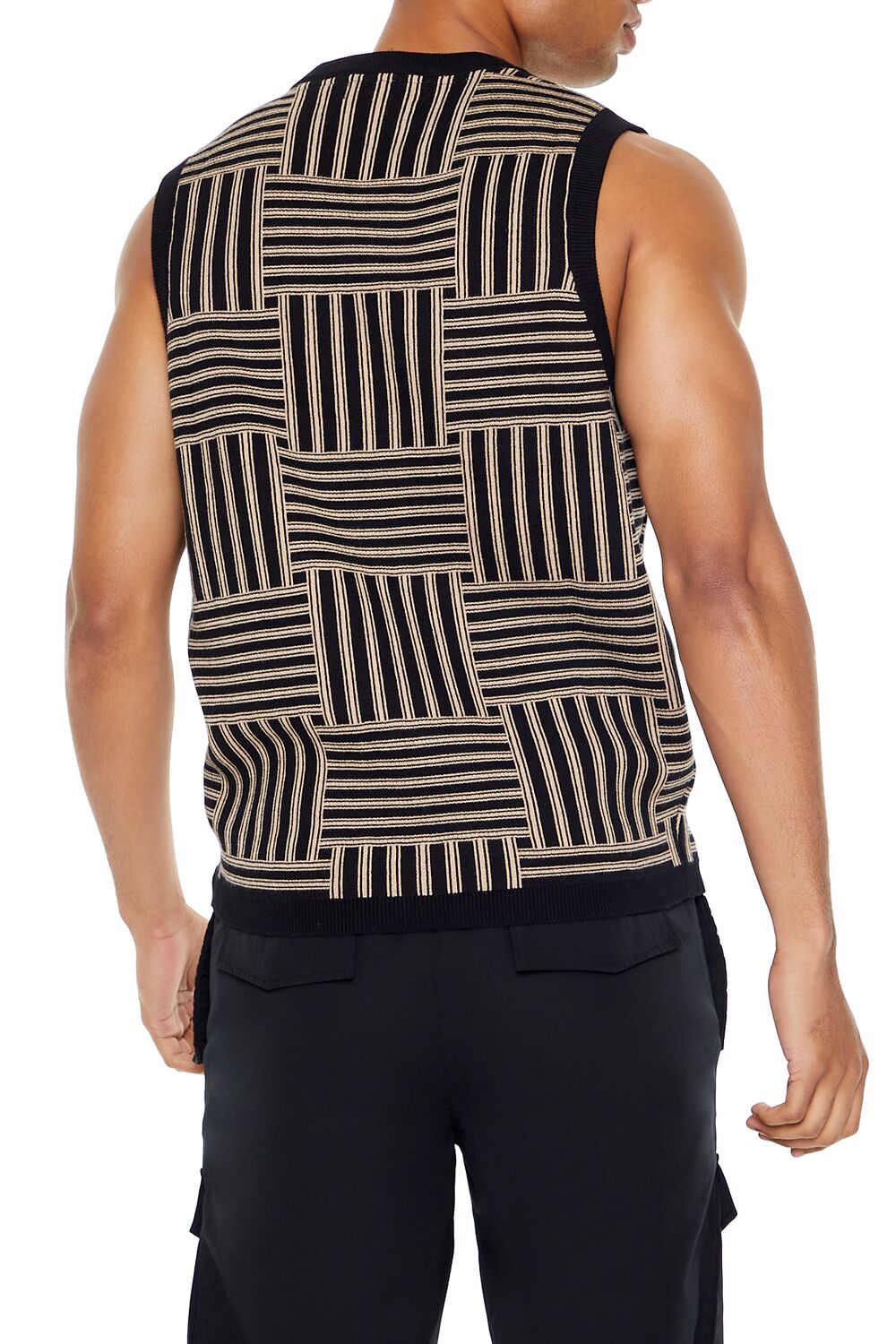 Forever 21 Geo Print Zip-Up Sweater Vest - black taupe - Bonton