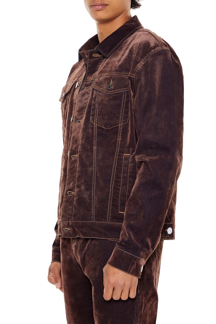  Forever 21 Textured Trucker Jacket - chocolate-swatch - Bonton