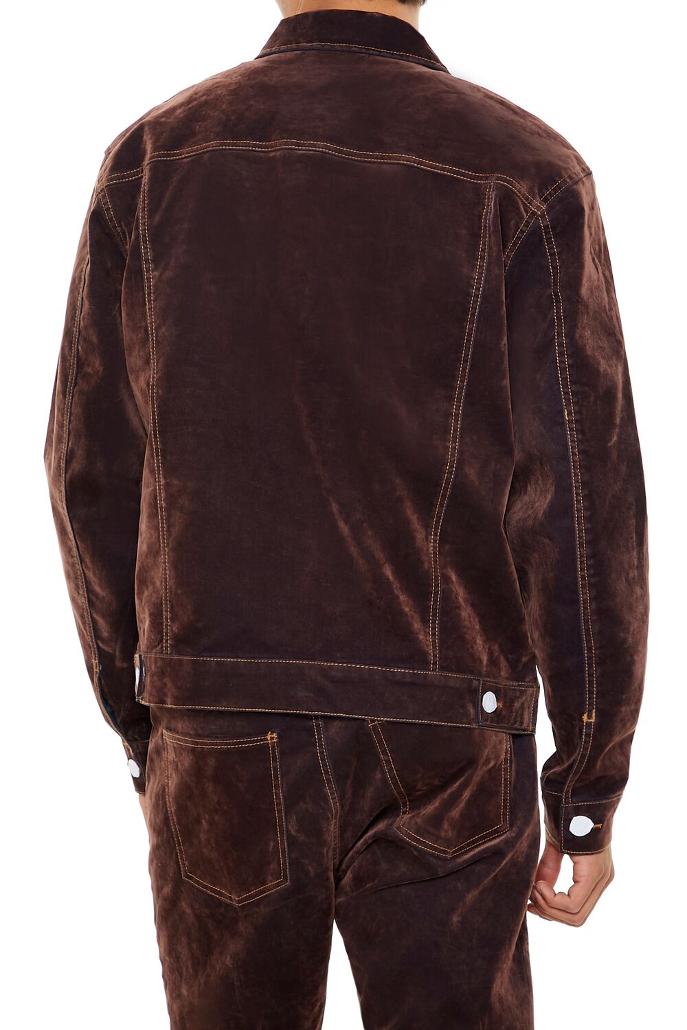  Forever 21 Textured Trucker Jacket - chocolate-swatch - Bonton