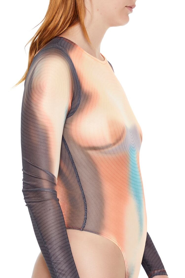  Forever 21 Abstract Print Mesh Bodysuit - black multi - Bonton