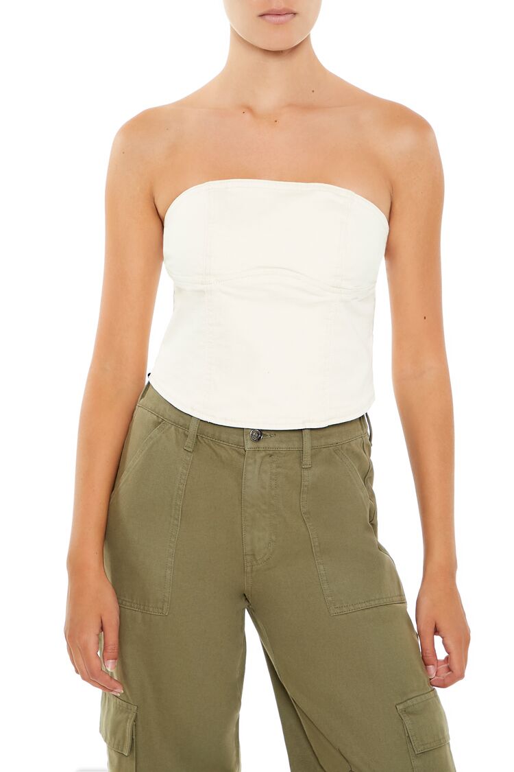  Forever 21 Strappy Twill Tube Top - cream - Bonton