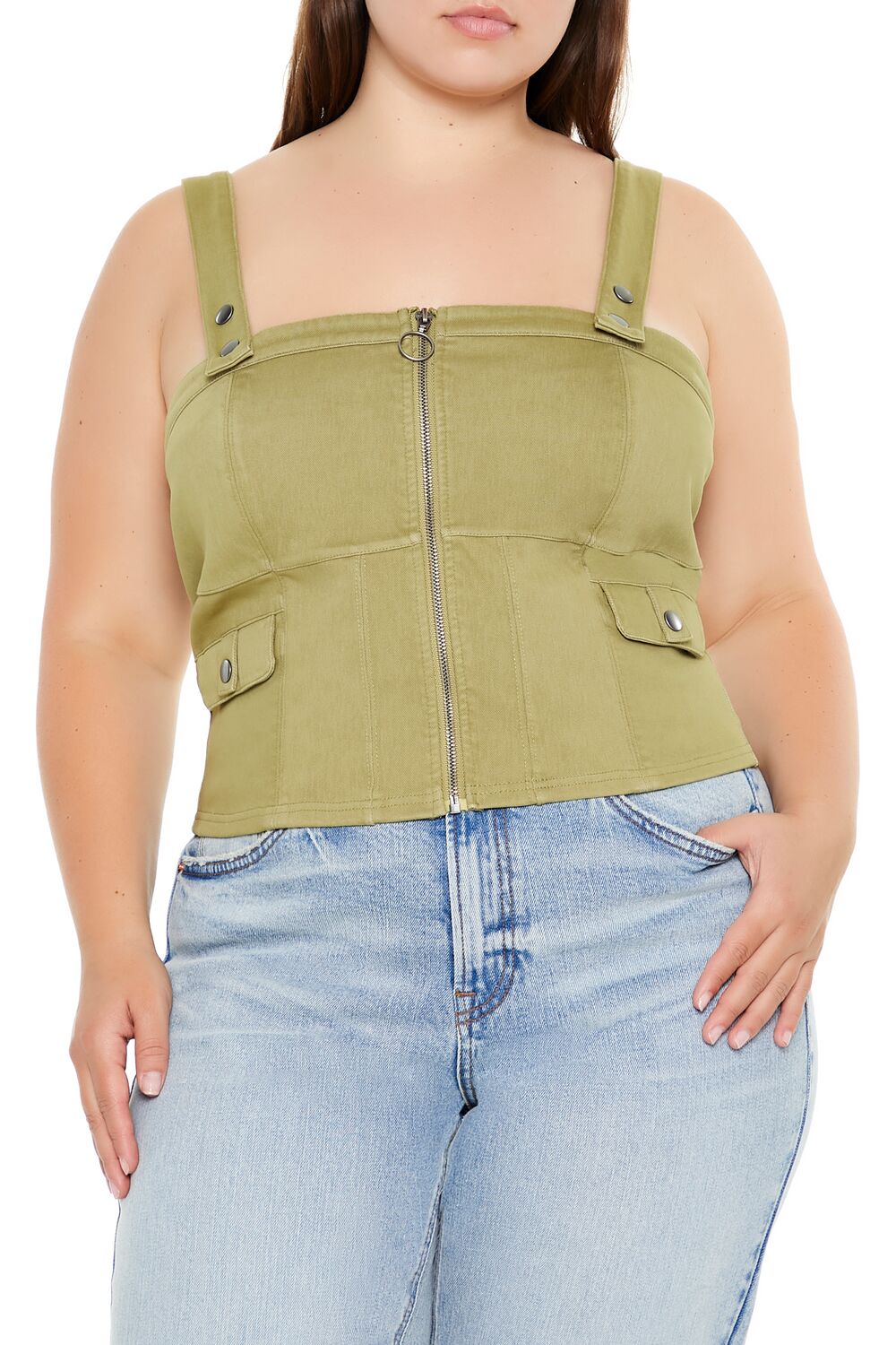  Forever 21 Plus Size Zip-Up Crop Top - cypress - Bonton