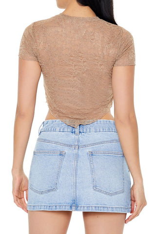 Cropped Lace V-Hem Tee