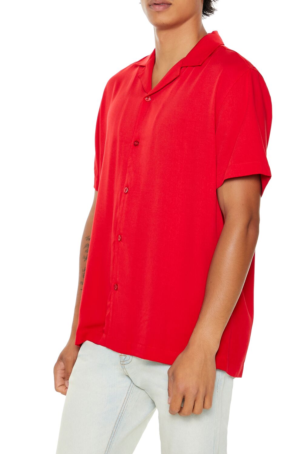  Forever 21 Cuban Collar Short-Sleeve Shirt - tomato - Bonton