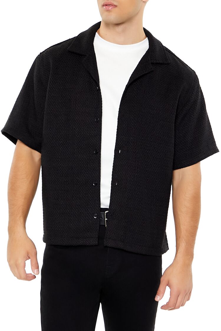  Forever 21 Boxy Cropped Boucle Shirt - black - Bonton