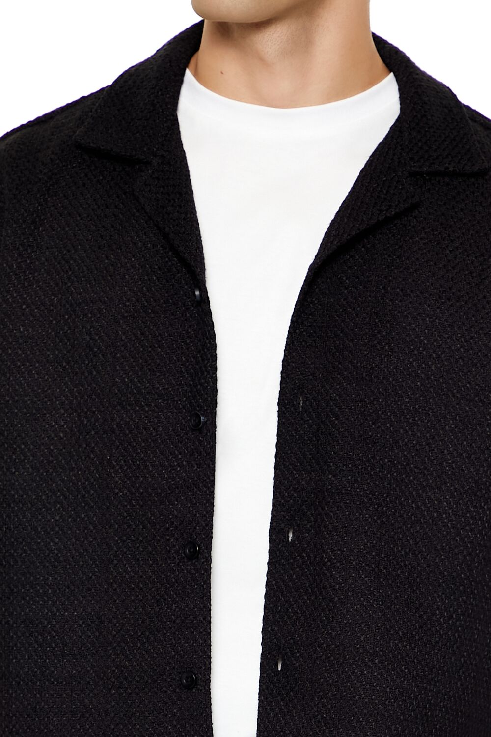  Forever 21 Boxy Cropped Boucle Shirt - black - Bonton
