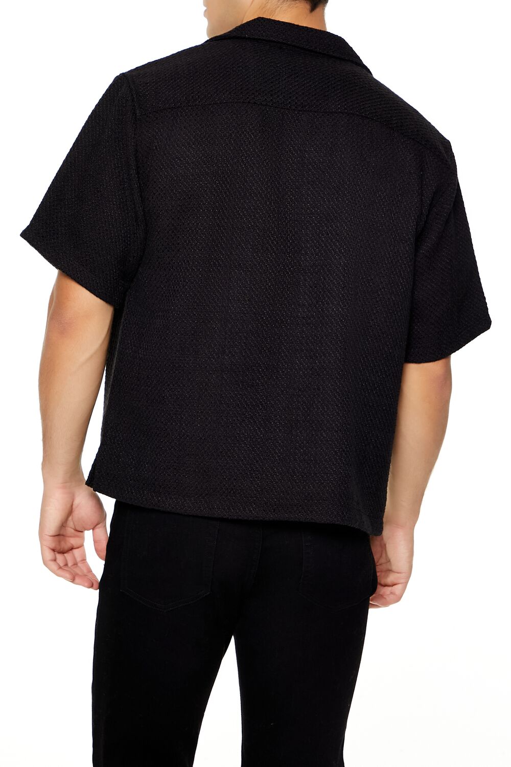  Forever 21 Boxy Cropped Boucle Shirt - black - Bonton