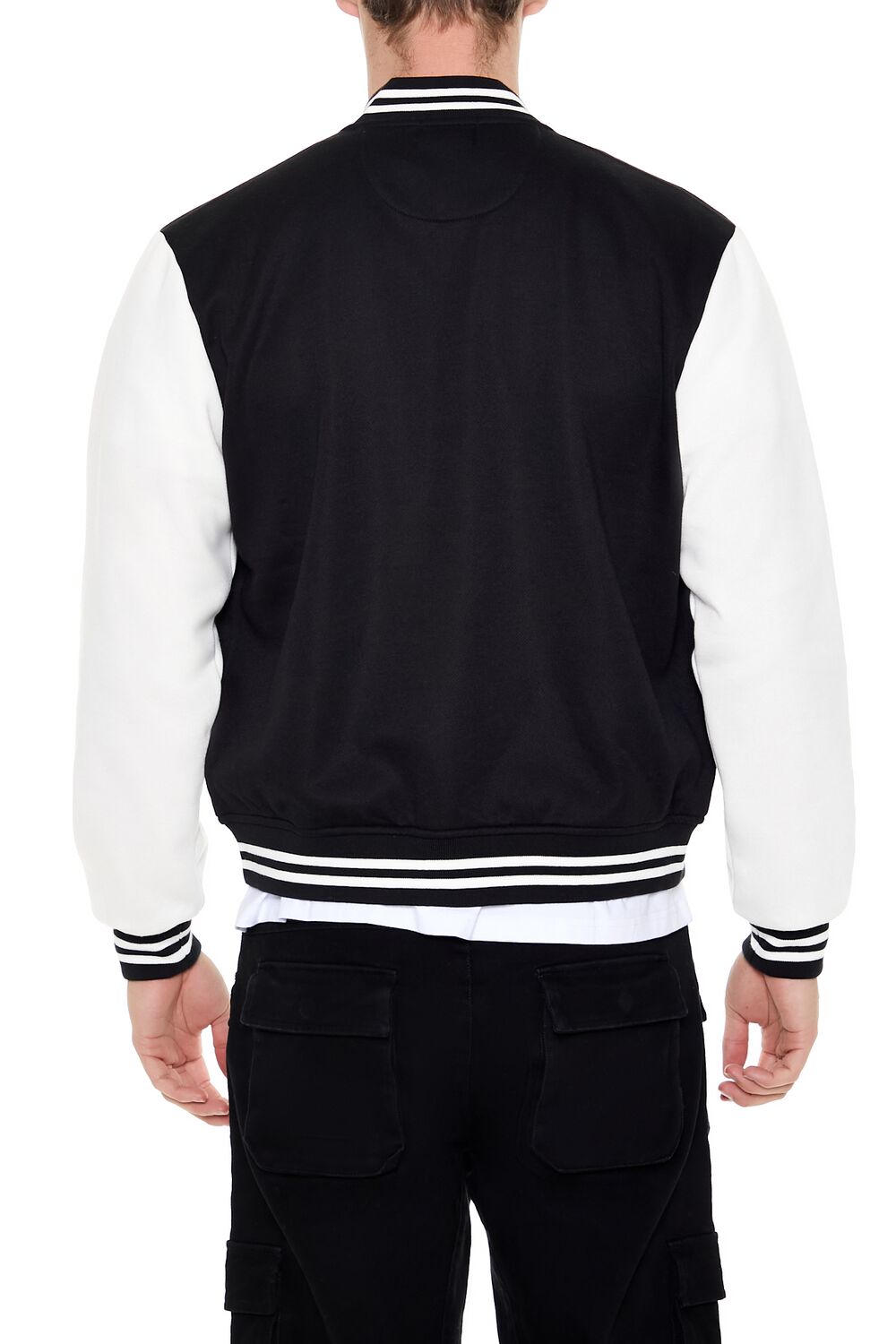 Forever 21 Embroidered EST84 Bomber Jacket - black-cream-swatch - Bonton