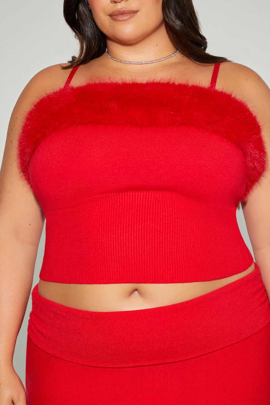  Forever 21 Plus Size Mean Girls Faux Fur Sweater-Knit Cami - red - Bonton