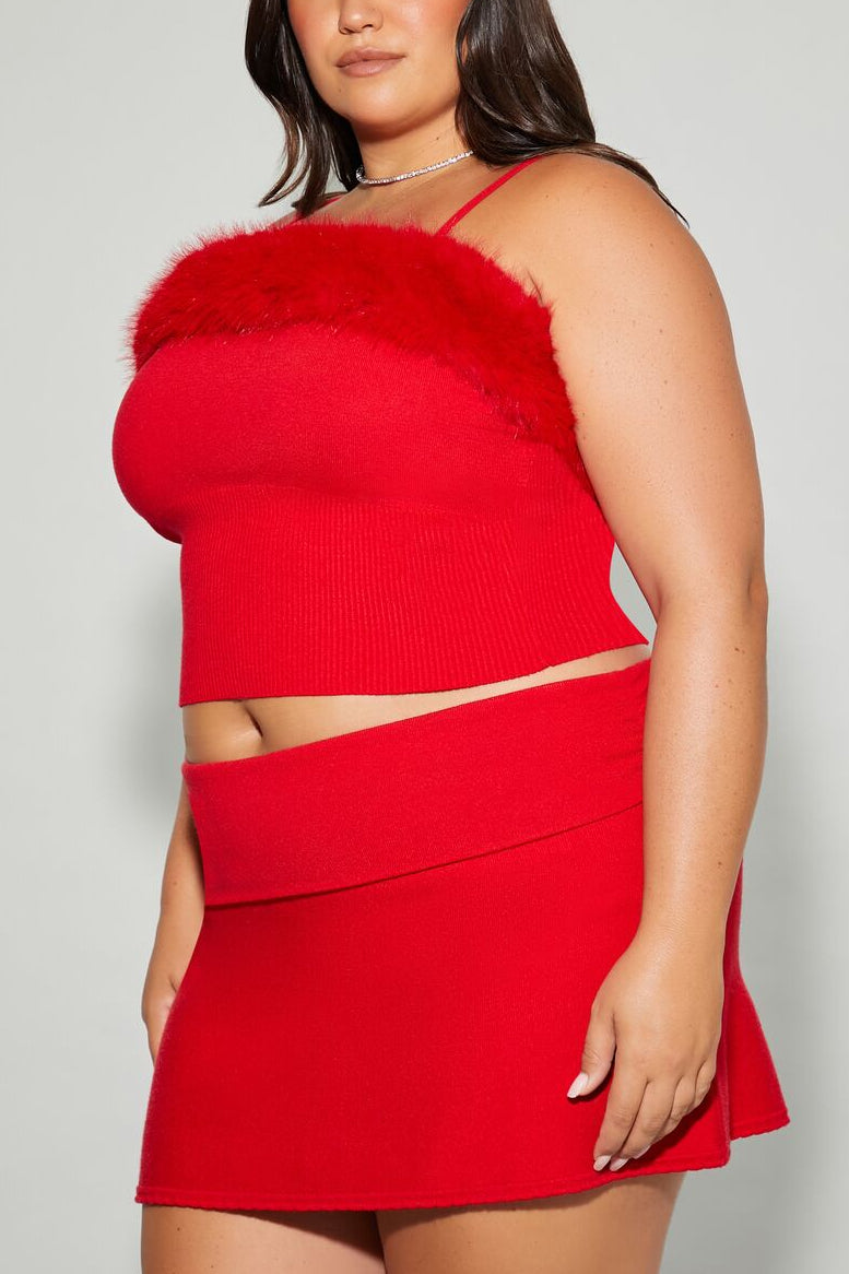  Forever 21 Plus Size Mean Girls Faux Fur Sweater-Knit Cami - red - Bonton