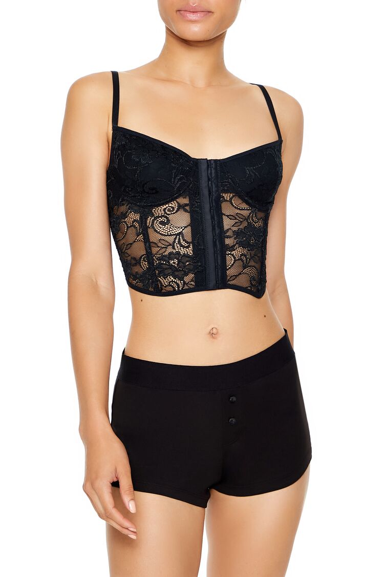  Forever 21 Sheer Lace Underwire Corset Bra - black - Bonton