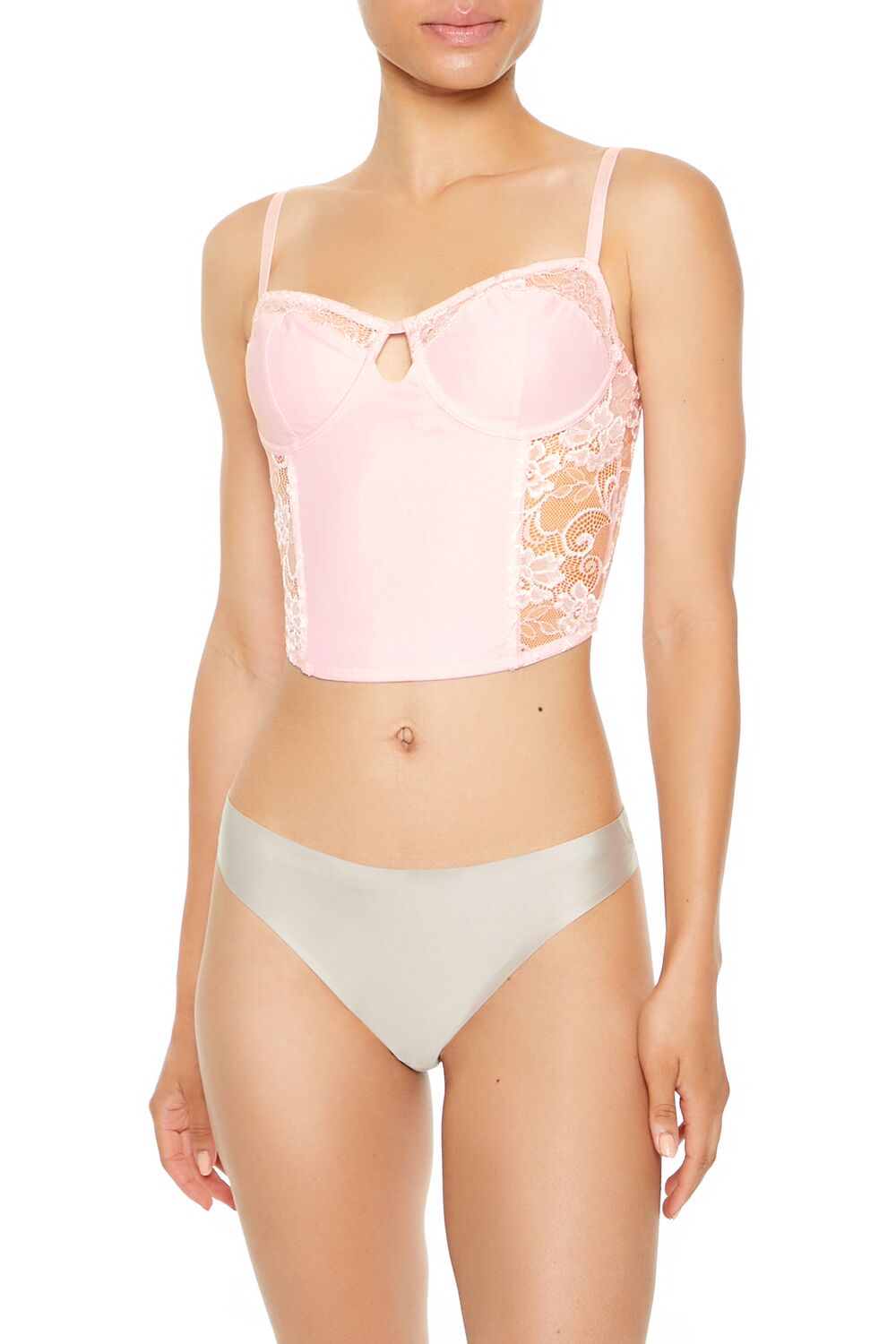 Forever 21 Sheer Lace Underwire Corset Bra - pink - Bonton