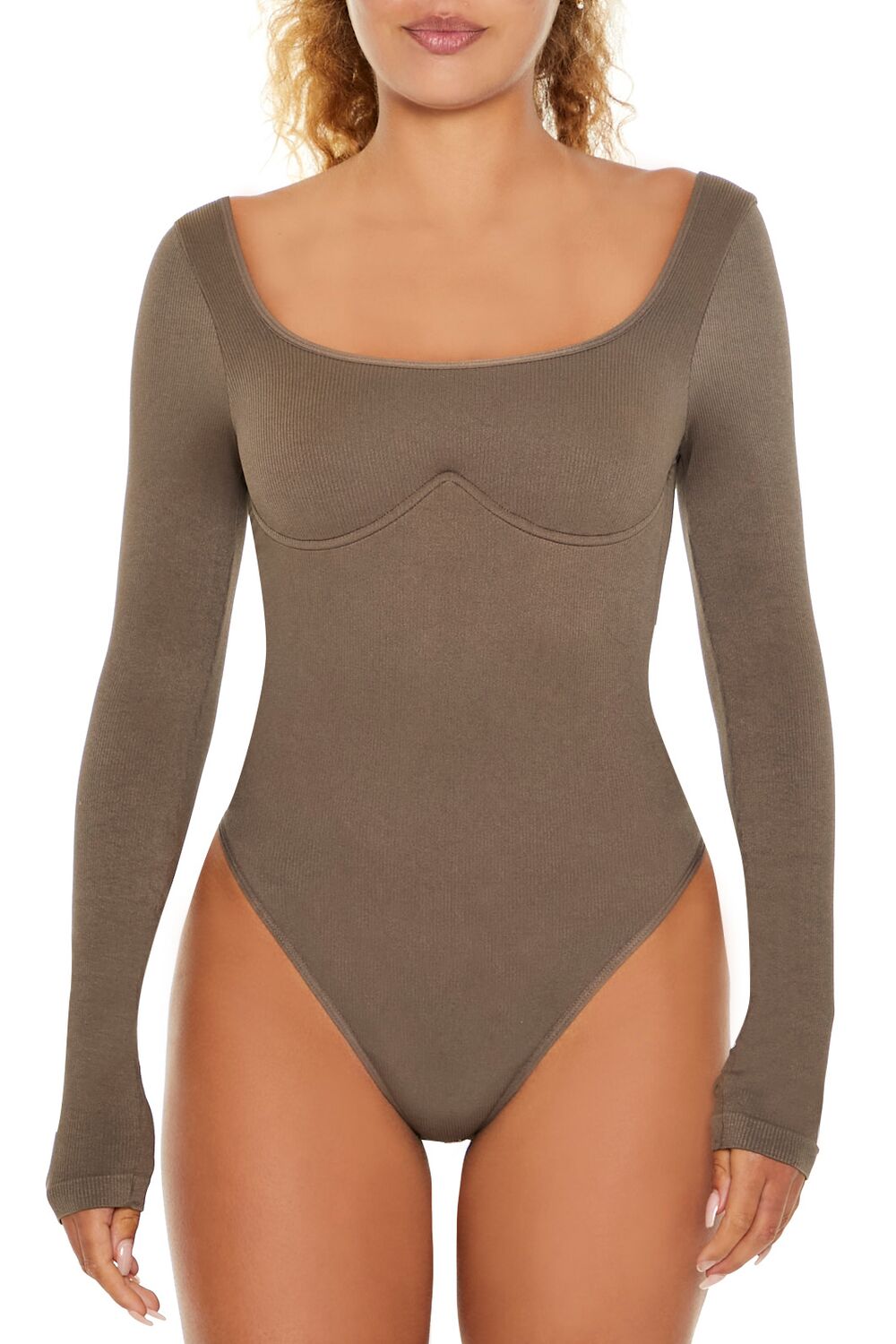 Forever 21 Seamless Cutout Lingerie Bodysuit - ash-brown - Bonton