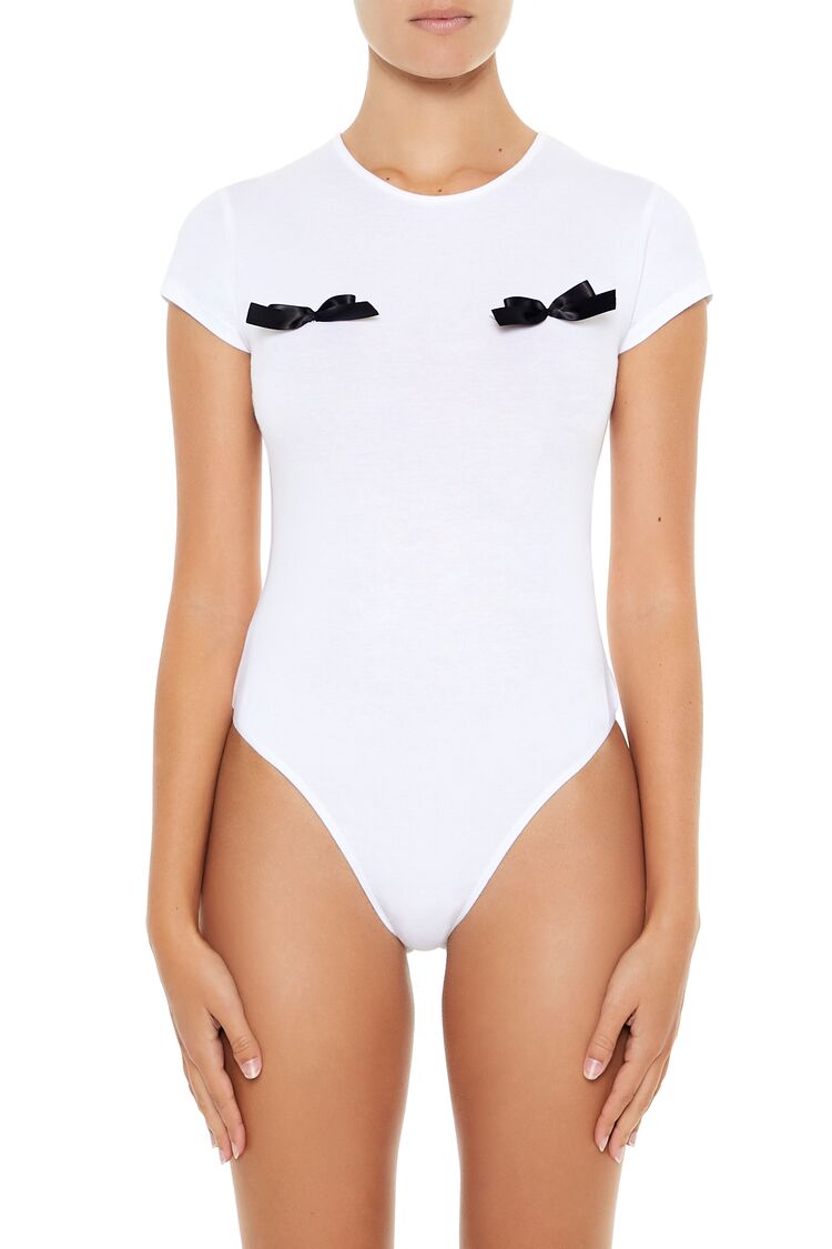  Forever 21 Bow Tee Bodysuit - white black - Bonton