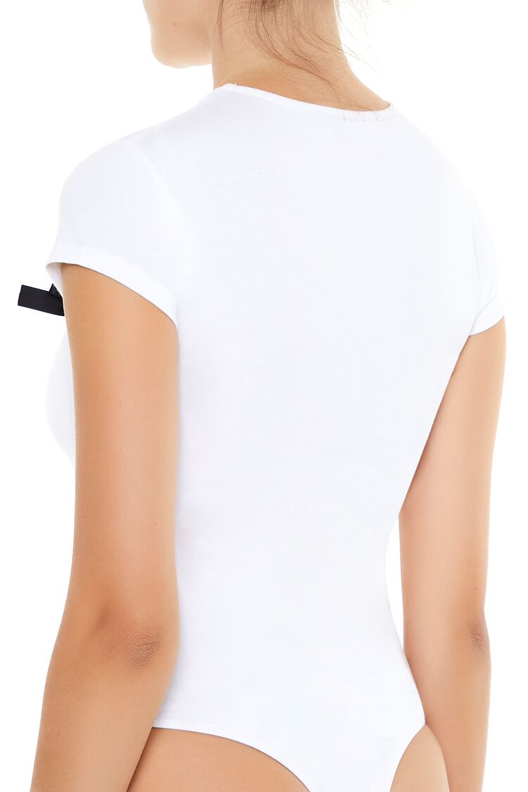  Forever 21 Bow Tee Bodysuit - white black - Bonton