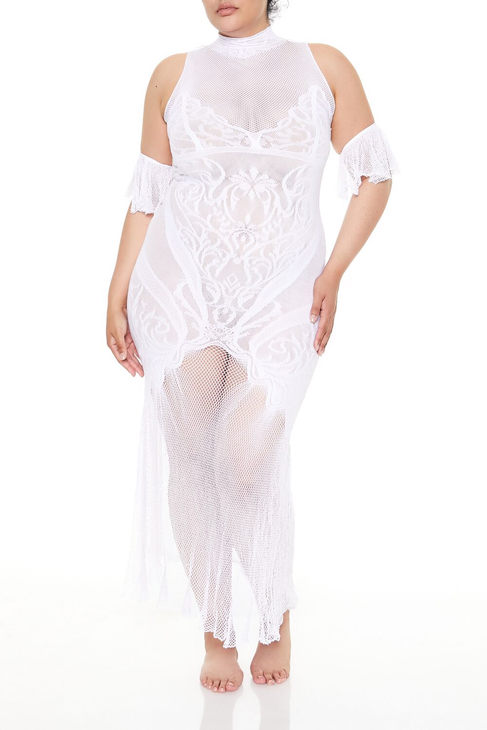  Forever 21 Plus Size Fishnet Lingerie Dress - white - Bonton