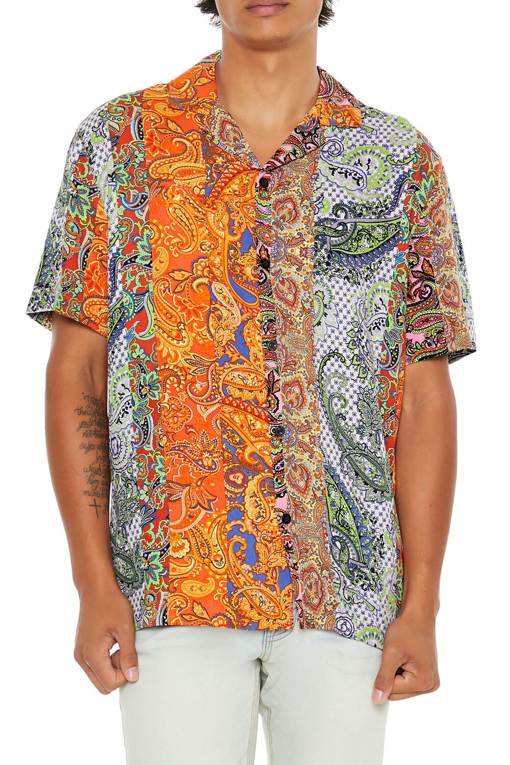  Forever 21 Mixed Paisley Print Rayon Shirt - amber multi - Bonton
