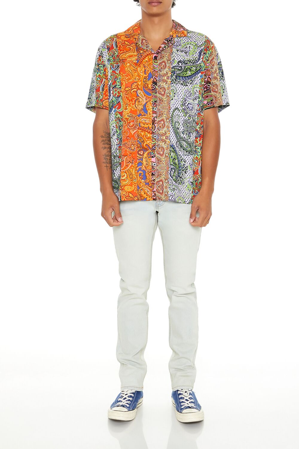  Forever 21 Mixed Paisley Print Rayon Shirt - amber multi - Bonton