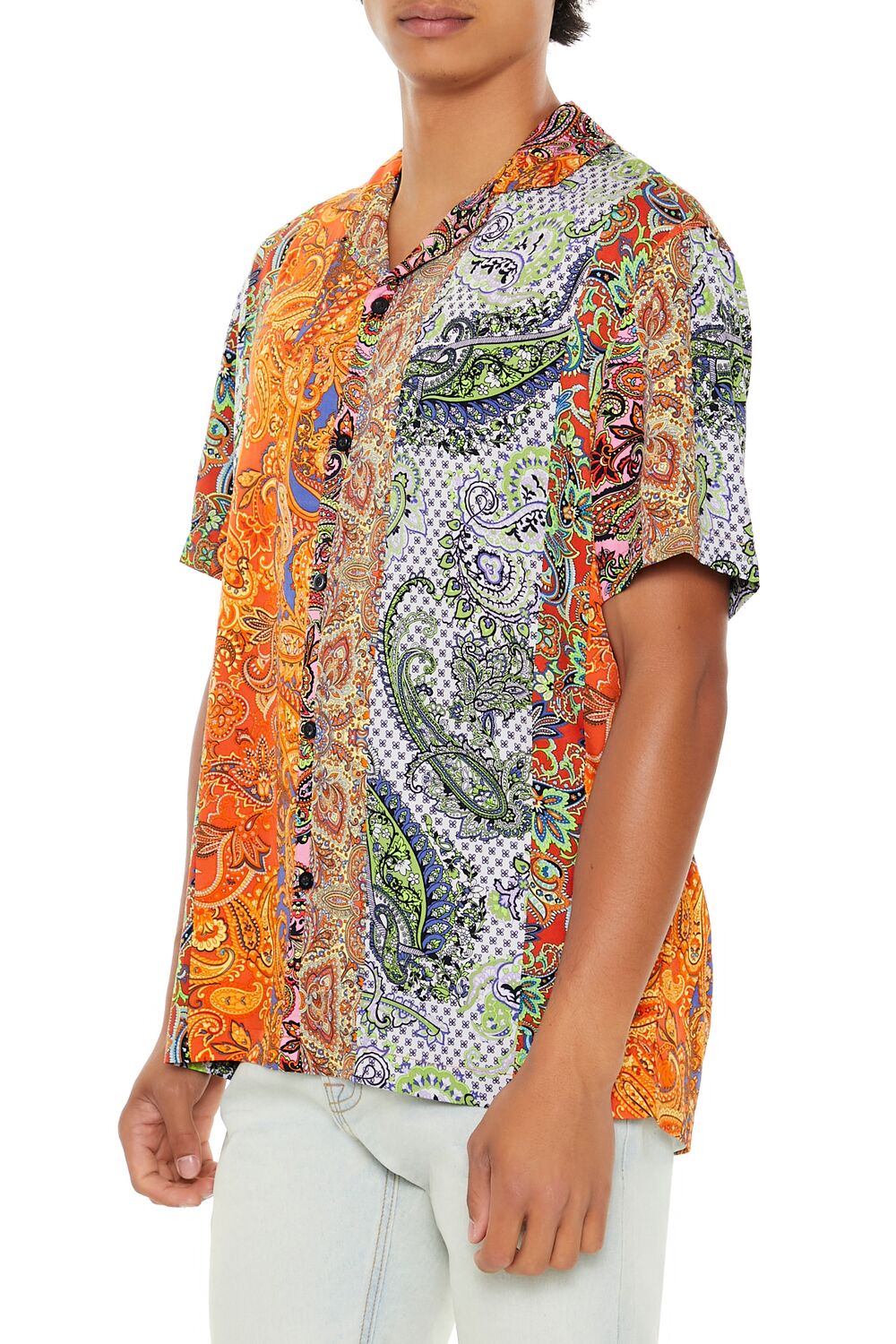  Forever 21 Mixed Paisley Print Rayon Shirt - amber multi - Bonton