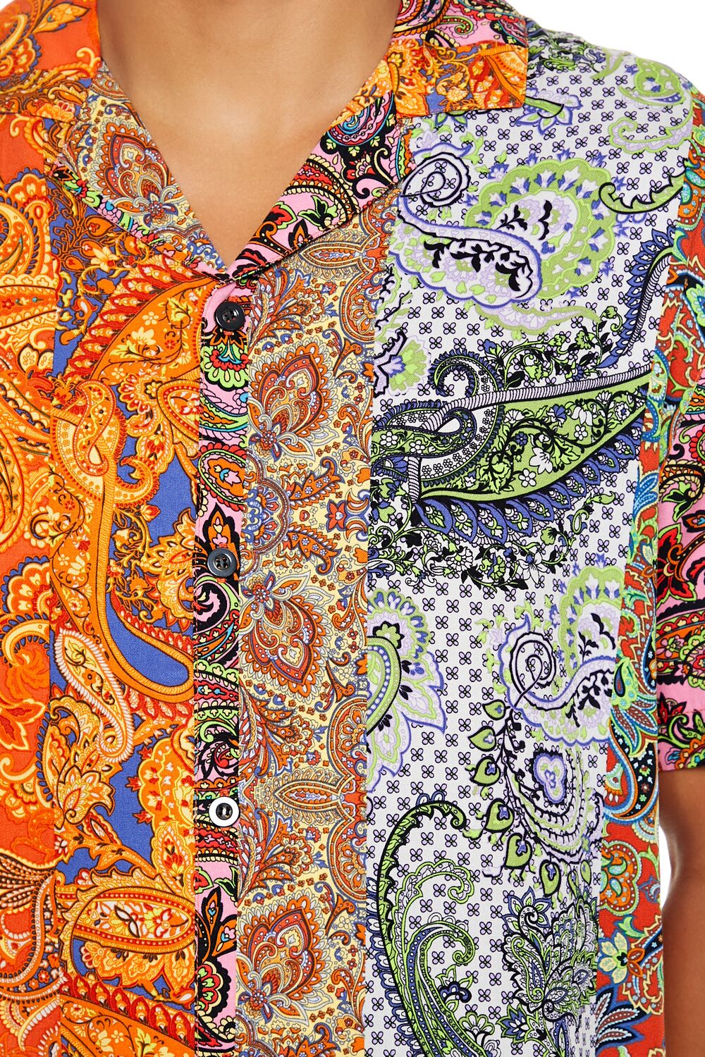  Forever 21 Mixed Paisley Print Rayon Shirt - amber multi - Bonton
