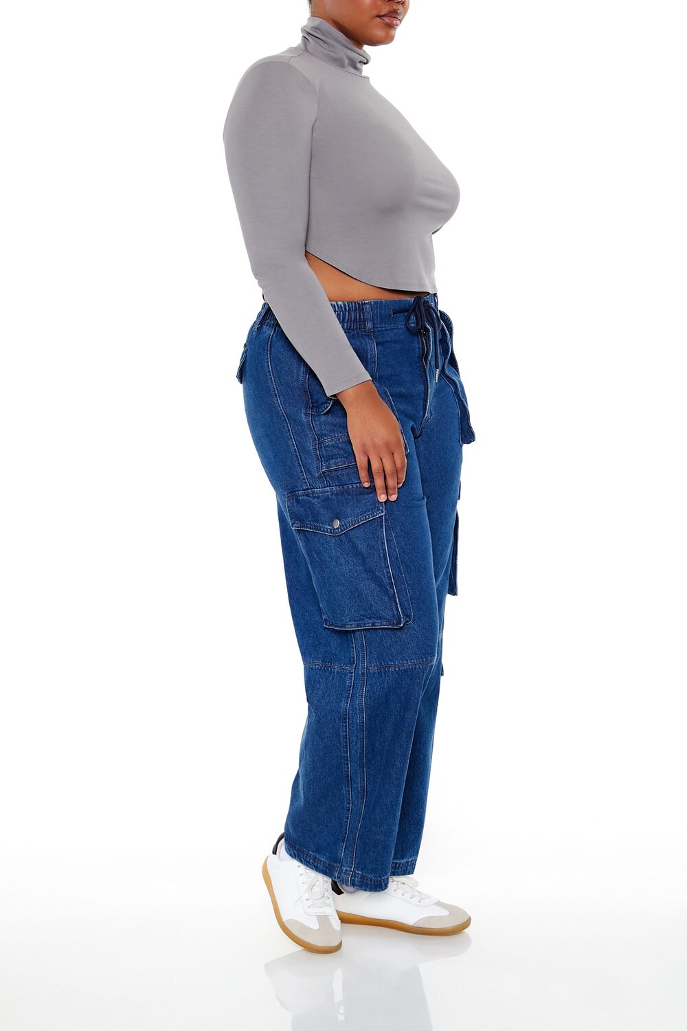  Forever 21 Plus Size Mid-Rise Cargo Jeans - dark-denim - Bonton